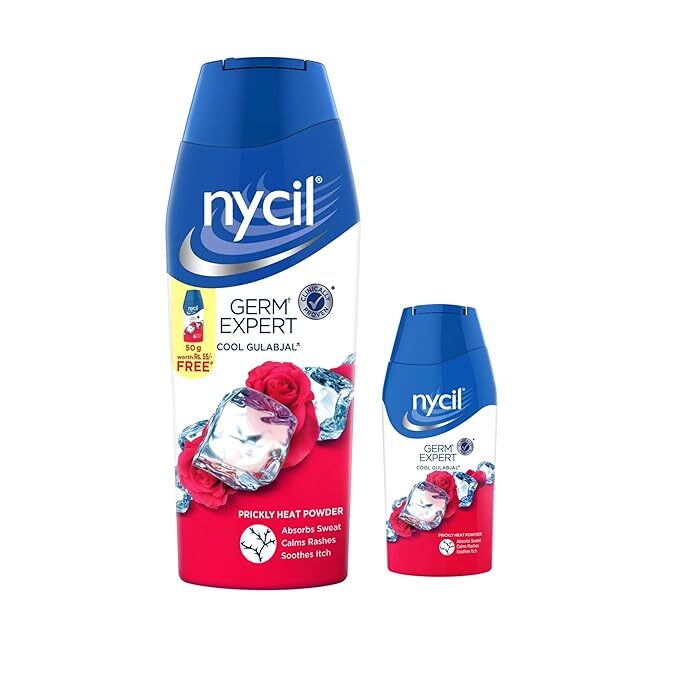 X Nycil Germ Expert Prickly Heat Powder, 150gm+50gm, Fragrances Cool Rose