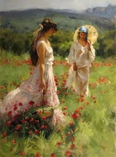 High Quality Oil Painting Two women in the field On Canvas Handmade modern art