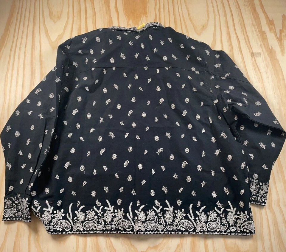 Unworn Quacker Factory Bandana Pattern Jacket Women's 3X Black Paisley Beaded - Image 2 of 4