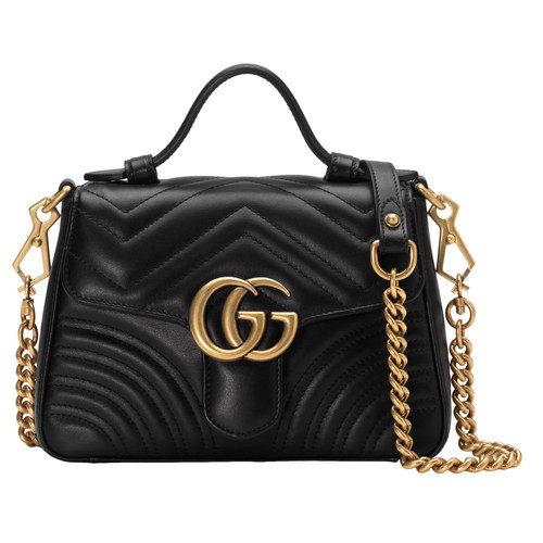GUCCI GG Marmont Small $2950 Black Leather Top Handle Bag New & Authentic