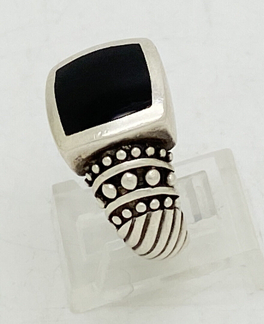 Vintage Sterling Silver Signed NF Onyx Ring Size … - image 2