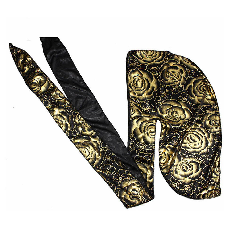 APL Cappello Turbante Setoso Unisex Durag Bandane Raso Con Stampa Fiori di Rosa Lungo 