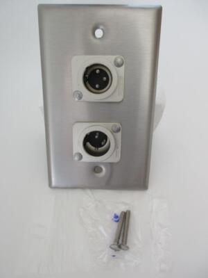 (1ea) ProCo WP1008 (2) Male XLR Stainless Single Gang Wall Plate Neutrik
