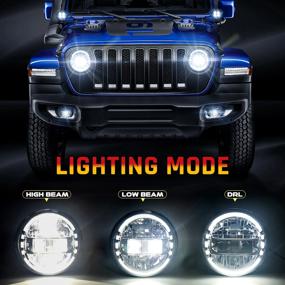 For Jeep Wrangler JL Gladiator JT 2018-2025 130W Halo Led Headlights + Fog Light - Image 4 of 4