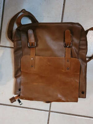 Vegan Faux Leather Messenger Laptop Bag Backpack Brown  display picture 2