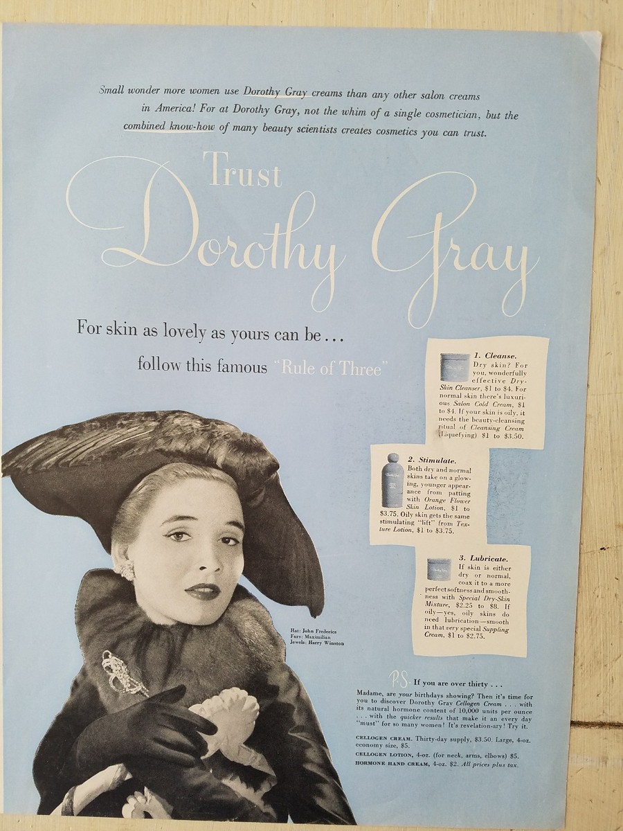 1949 trust Dorothy Gray cosmetics skin woman fur coat ad ad | eBay
