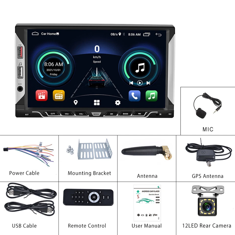 Doppel 2 DIN 7" Android 13 Autoradio GPS Navi Bluetooth WIFI USB +Rückfahrkamera - Bild 2 von 4