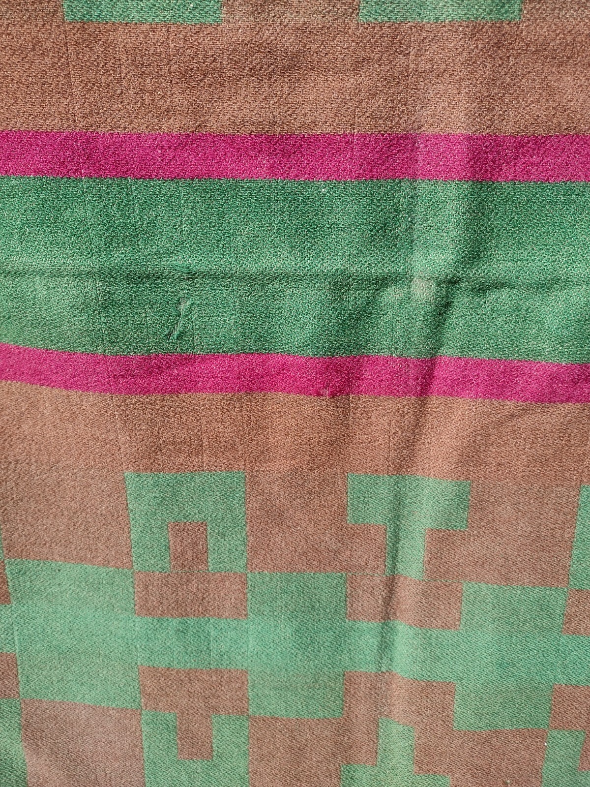 Vintage Wool Blanket Rustic Lodge Cabin Style Handmade Geometric