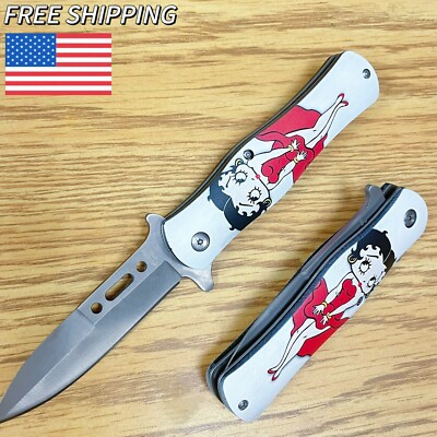 8.5" Betty Boop Cartoon Spring Assisted Pocket Knife Folding Tactical