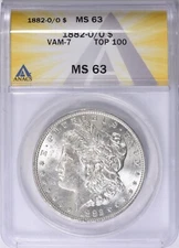 1882 O/O Morgan Silver Dollar $1 VAM 7 Top 100 ANACS MS 63 (335)