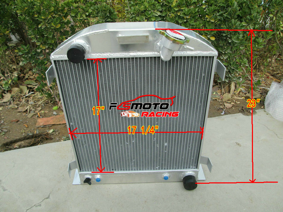 First.Racing 3-Row Aluminum Radiator For 1932 Ford Hot Rod W/ Chevy 350 V8 - 22.76" X 19.76" - Downflow W/ Trans Cooler - View #3