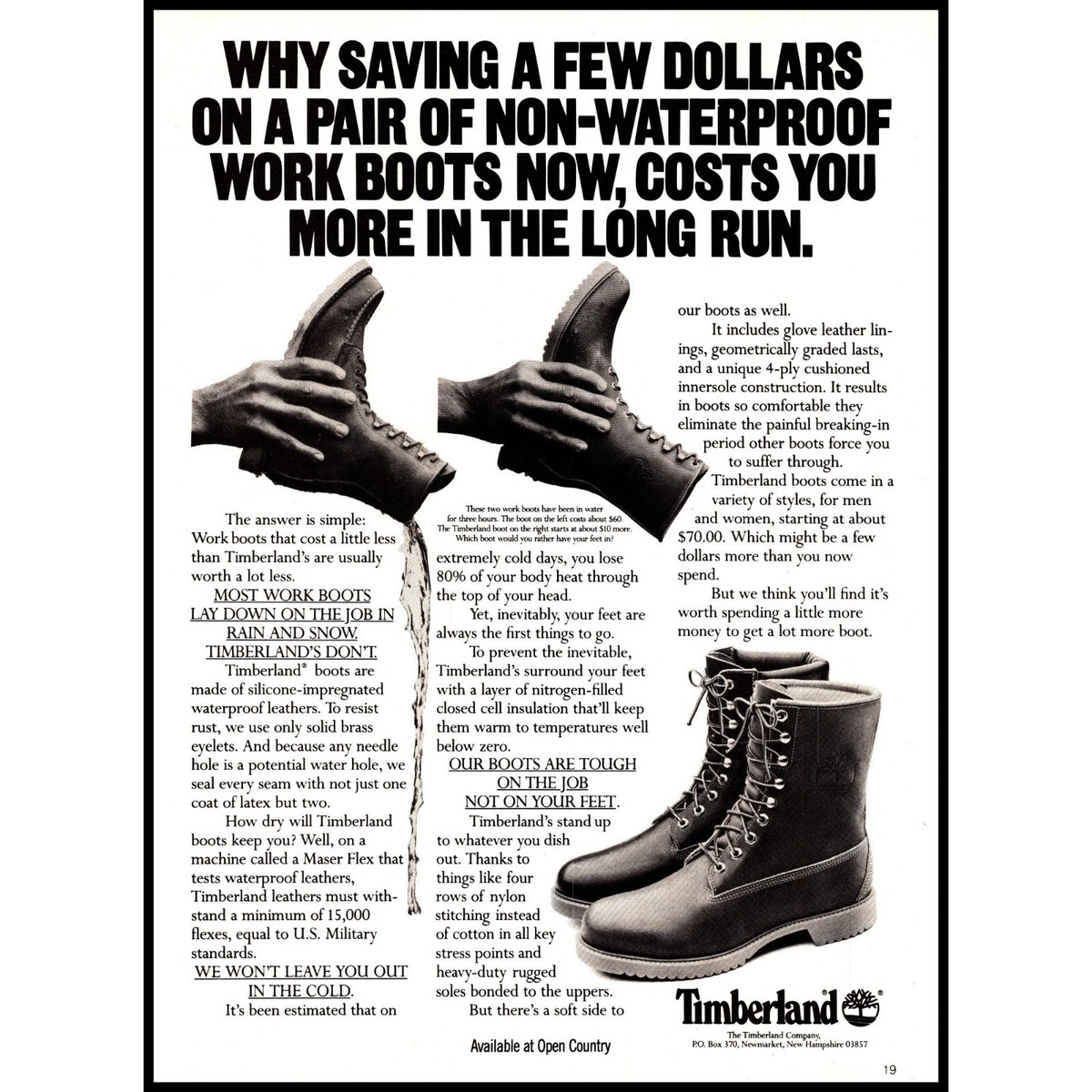 Timberland 防水スエードワークブーツ 1982 Timberland Work Boots Vintage Print Ad Waterproof Pouring