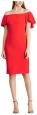 RALPH LAUREN Women's SZ 2 RED OFF-THE-SHOULDER DRESS Super Stretch, Lined, NWT