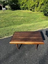 mid century slat bench Yugoslavian foot stool small petite coffee table