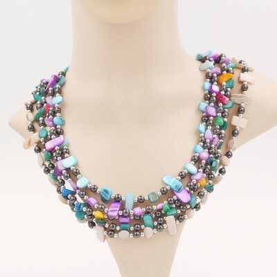 Handmade Natural Shell Hematite Magnet Therapy Irregular Beads Necklace 