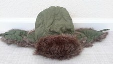 Winter Trapper Ear Flap Hat Unisex Faux Fur Flap Green With Brown Fur EUC