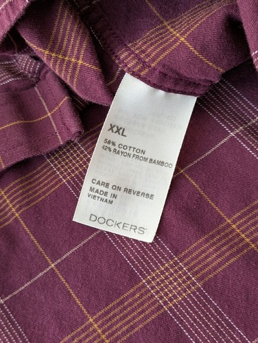 Dockers XXL Burgundy Plaid Check Long Sleeve Button Up Shirt 18.5 Bamboo Blend - Picture 11 of 16