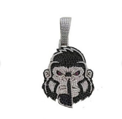 Angry Gorilla Face Pendant Men's Hip-Hop Pendant 925 Sterling Silver Pendant