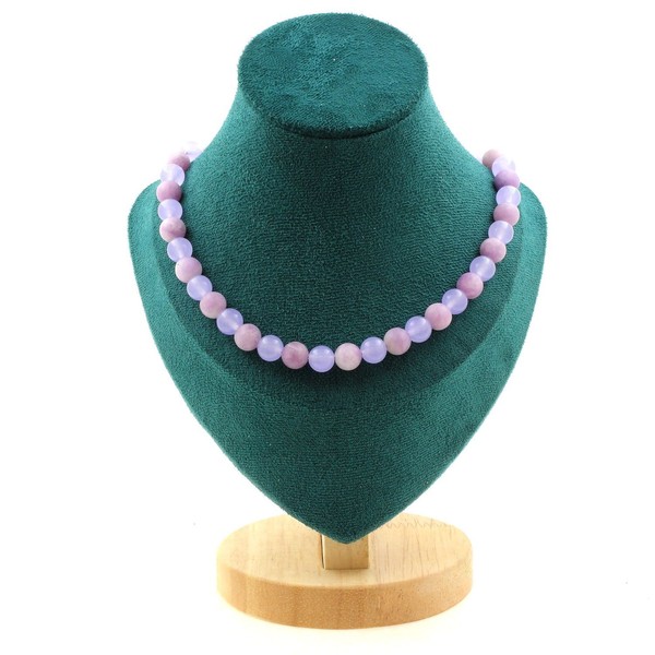 Halskette Perlen Chalcedon Lavendel + Glimmer Violett Matt 8 Mm Kette Silber-image