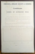 1900s Fishguard & Rosslare Railways Sufferance Road Closure Certificate