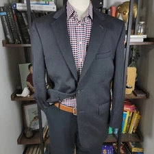 JOS A BANK GORDON Men's Sport Coat Blazer Two Button Charcoal Blk Wool Size 42R