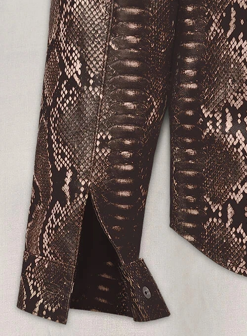 Classic Men's Dark Brown Python Leather Shirt Real Lambskin Custom Made Shirt - Image 4 of 4