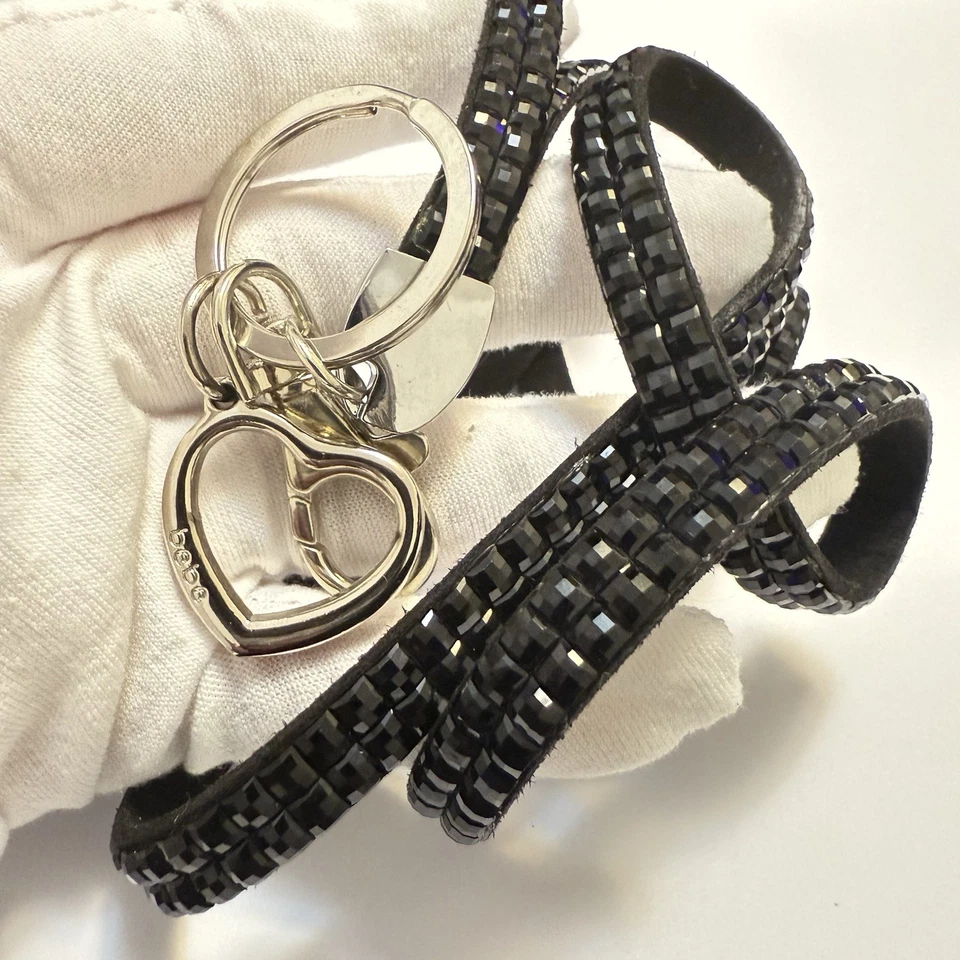 Nuevo Llavero Cordón Negro Para Mujer Bebe Firmado Tono Plateado Bling Bolso Dije Foto 4 de 4