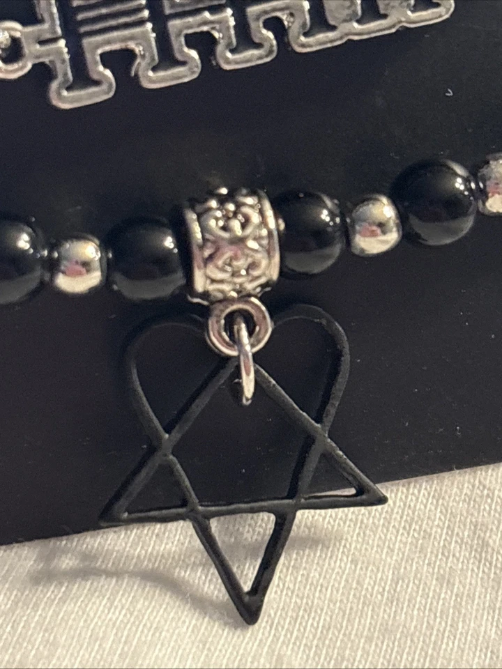 HIM Goth Rock Band Heartagram 3 Bracelet Set Arm party - Image 2 of 4