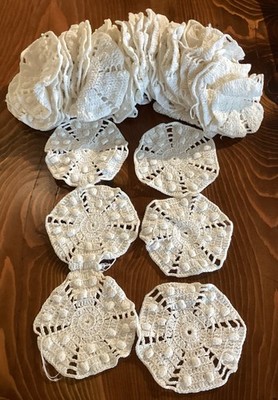 47 Vintage Hand Crocheted  White Round 5'' across Granny Core Bed Spread Pieces