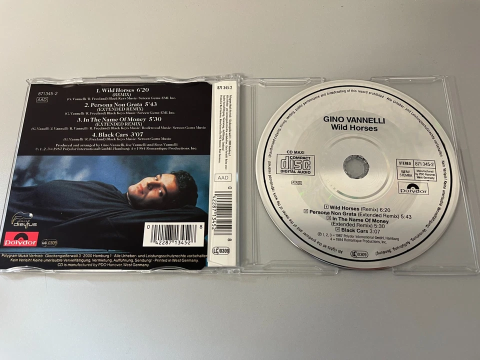 Gino Vannelli – Wild Horses - Maxi CD Single © 1987 (rare slimcase Edition) - Bild 2 von 2
