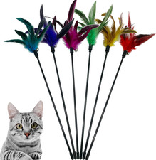 Interactive Cat Feather Wand Toys 6 Piece Set for Indoor Cats A