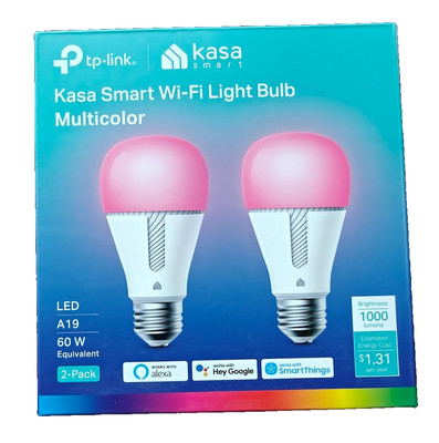 Kasa Smart 2 pack, Color Changing Wi-Fi Bulbs - A19, 60 W 800 Lumens