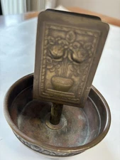 Ashtray Bronze Round Vintage Built in Match Holder  Unique Decorated Elaborate