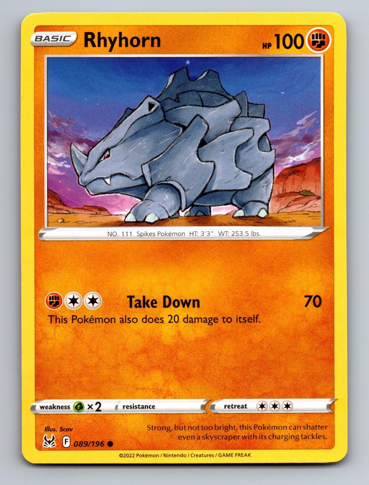 Rhyhorn 089/196 Common Lost Origin Pokemon Near Mint
