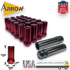 24x Red 2" M14x1.5 Spline Tuner Lug Nuts and 2 Socket Keys Fit Chevrolet Models