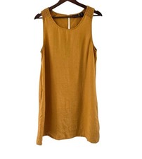 Tahari Linen Golden Mustard Sleeveless Dress Beach Summer Pockets Womens Size M