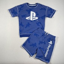 PlayStation Shirt Shorts Set Boys 8 Blue Camo Logo Sony Video Game Outfit