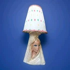VINTAGE CHALKWARE LADY TABLE LAMP WITH SHADE 1950sTRETCHIKOFF ERA ORIGINAL RETRO