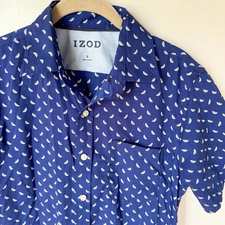 IZOD COOL FX Blue Short Sleeve SMALL Button Down Shirt Men’s AOP WATERMELON