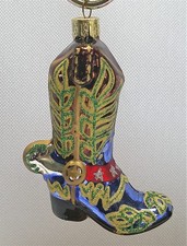 Kurt Adler Handblown Glass Western Cowboy Boot Christmas Ornament Nobel Gems