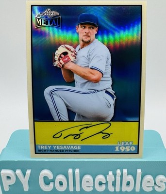 Trey Yesavage Auto - 2026 Leaf 1950 # 50A-TY1 2026 Leaf Metal Blue Jays /8