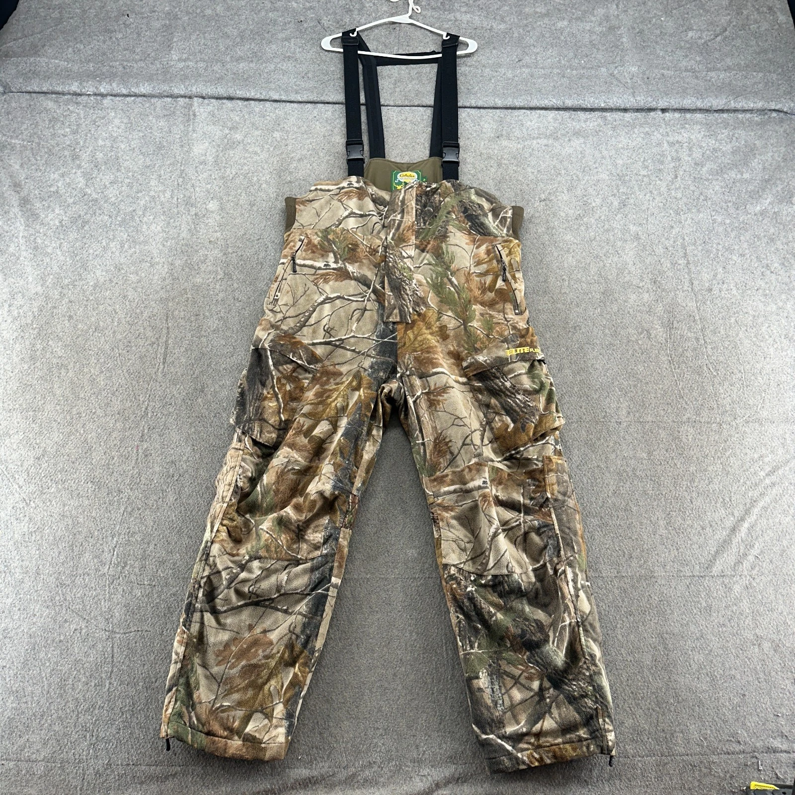 Cabelas Bib Overall Men L Brown Elite Realtree Camo Fleece Hunting Outdoor