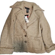 NWT New York  Company Women  s Beige Acrylic Blend Tweed Blazer Jacket Size 6