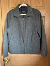 Murano Mens M Charcoal Front Zip Up Lined Wool Blend Knit Collar Bomber Jacket  