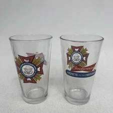 BUDWEISER Here's to the Heroes Veterans of Foreign Wars Pint Glasses- Lot Of 2