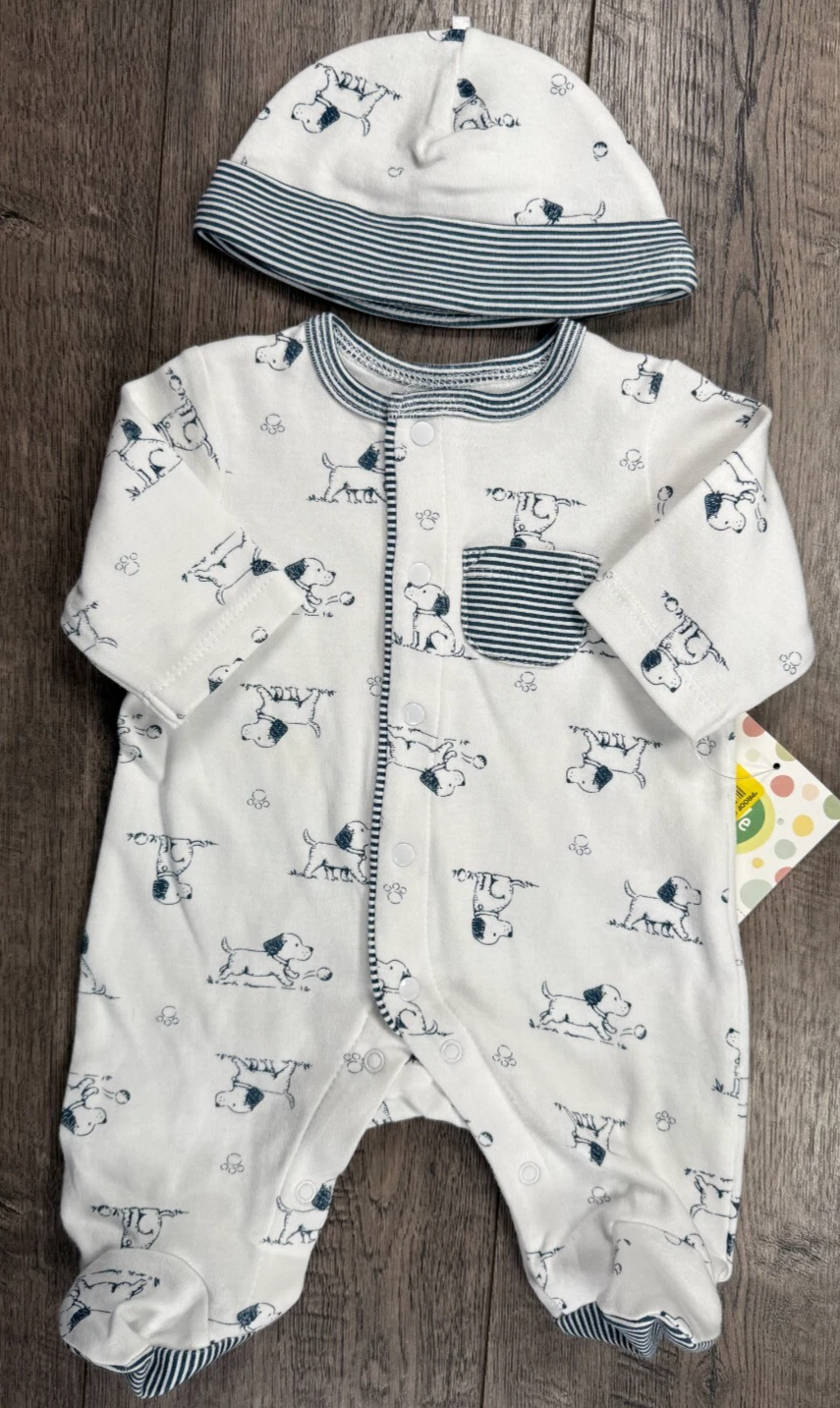 Baby Boy Clothes New Little Me Preemie 2pc Little Dog Footed Outfit & Hat