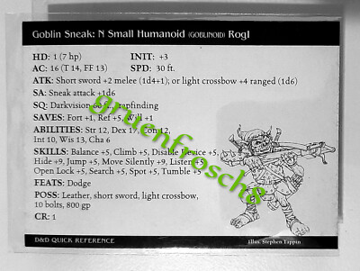  GOBLIN SNEAK  42 C  HARBINGER 2003  D&D MINIATURES GAMES CARD  DDM WIZARDS STAT