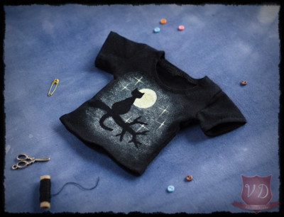 Black Cat Silhouette by the Moon T-shirt Top Katze Oberteil for MSD, 1/4 BJD