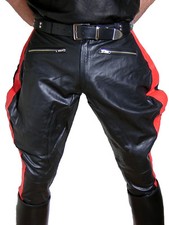 Lederhose rote Streifen Stiefelhose neu Breeches Motorradhose leather pants new
