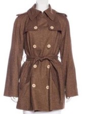 Dolce & Gabbana 42 6 8 Brown Herringbone Wool Coat Belt Womens Designer Jacket